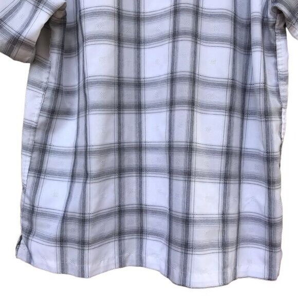Haggar White Gray Plaid Button Down Dress Casual Mens Shirt Size L - Picture 6 of 8